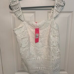 Lilly Pulitzer Embellished White Crocheted Tank Top. New. Medium